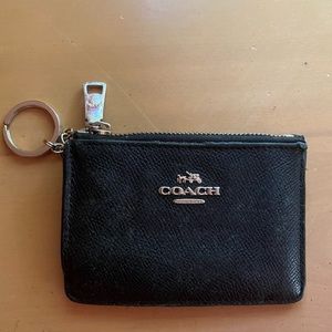 Small black leather Coach wallet with keychain